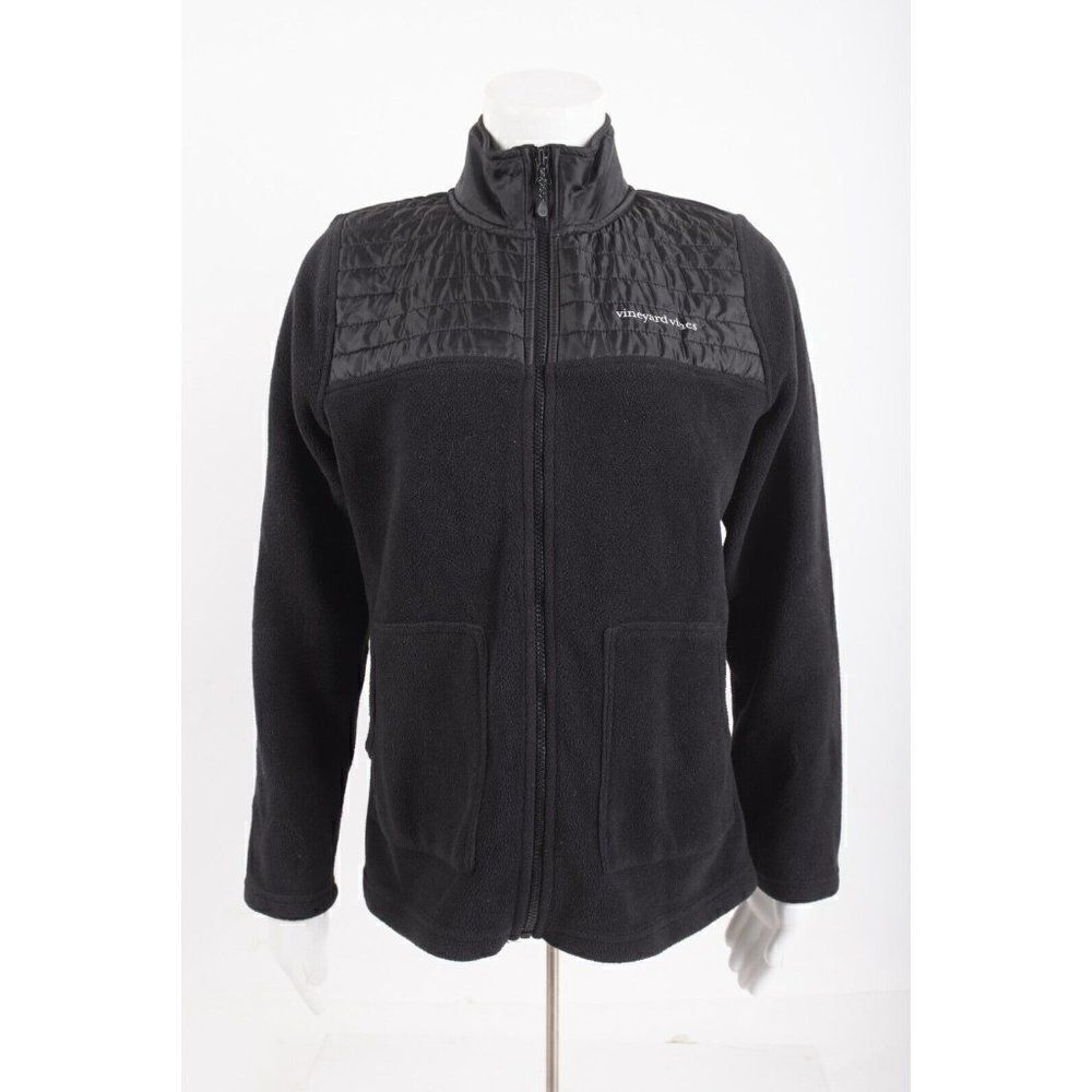 Vineyard Vines Womens Jacket Coat Size S Black Fleece Quilted Upper Full Zip